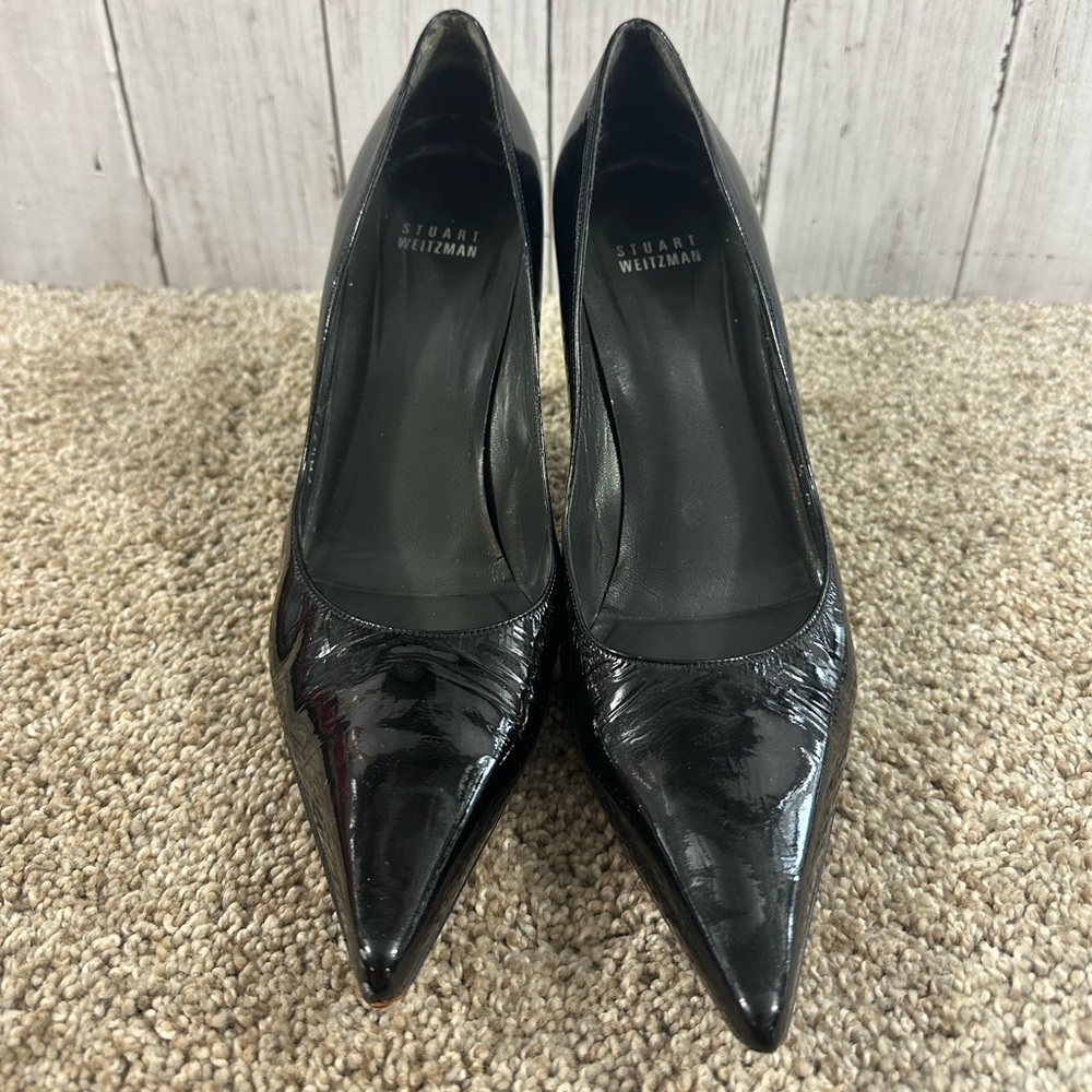 Stuart Weitzman Black Patent Leather Pointed Toe Stiletto Pumps Women's Size 8.5